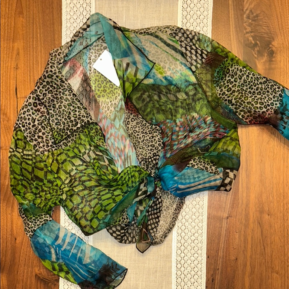 Colorful Animal Print Sheer Blouse